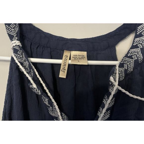 Women's Passport Sleeveless Top Shirt Blouse Size L, Blue/Brown, Boho - Picture 4 of 7